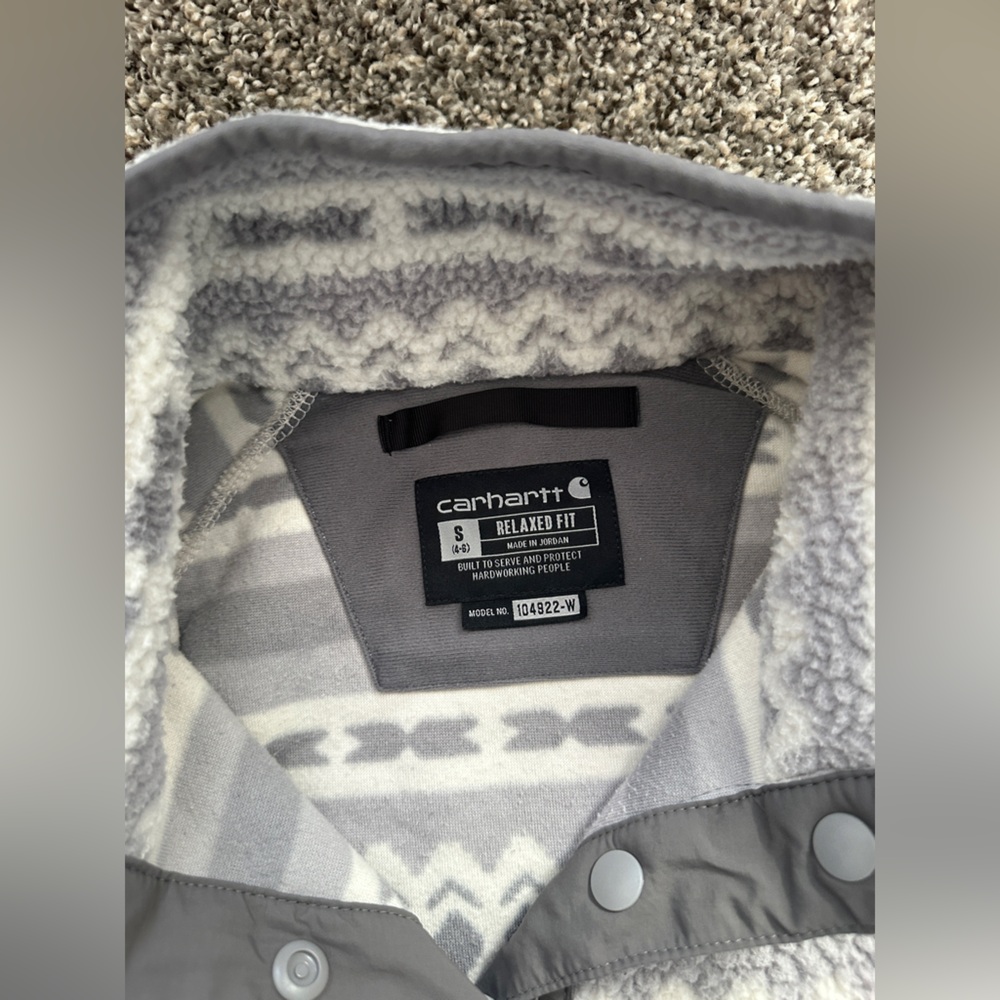 Carhartt Women’s Sherpa Fleece Pull-Over Grey & White Front Pouch Sz S 104922-W - Picture 5 of 6